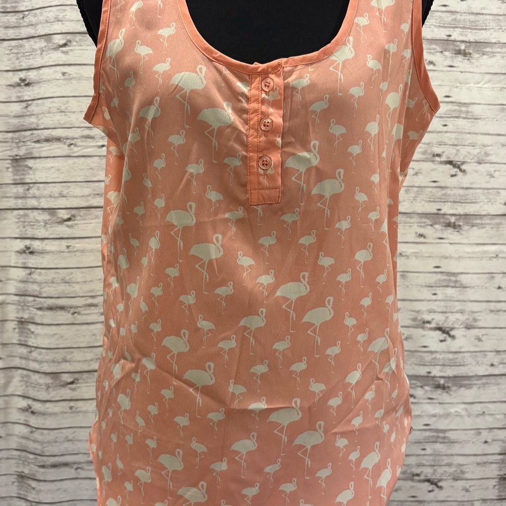 Adam Levine Collection Peach Flamingo Print Top